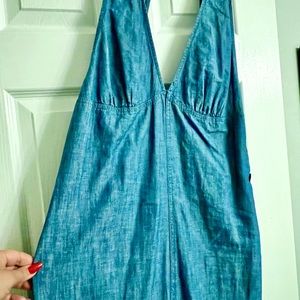 Free People Halter wide leg denim jumpsuit